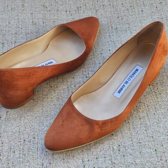 Manolo Blahnik Women Shoes Brown Suede Leather Upper Sandal Made Italy Size 35.5 - Picture 1 of 12